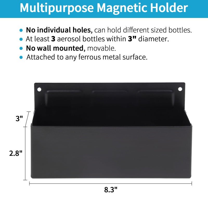 Rechabite Magnetic Aerosol Spray Can Holder  Magnet Toolbox Bottle Holder  Tool Box Storage Rack for Garage and Home  Craft Workspace  Mechanic Paint Bottle Can Organizer  Black  3""x8.3"" - Image 2